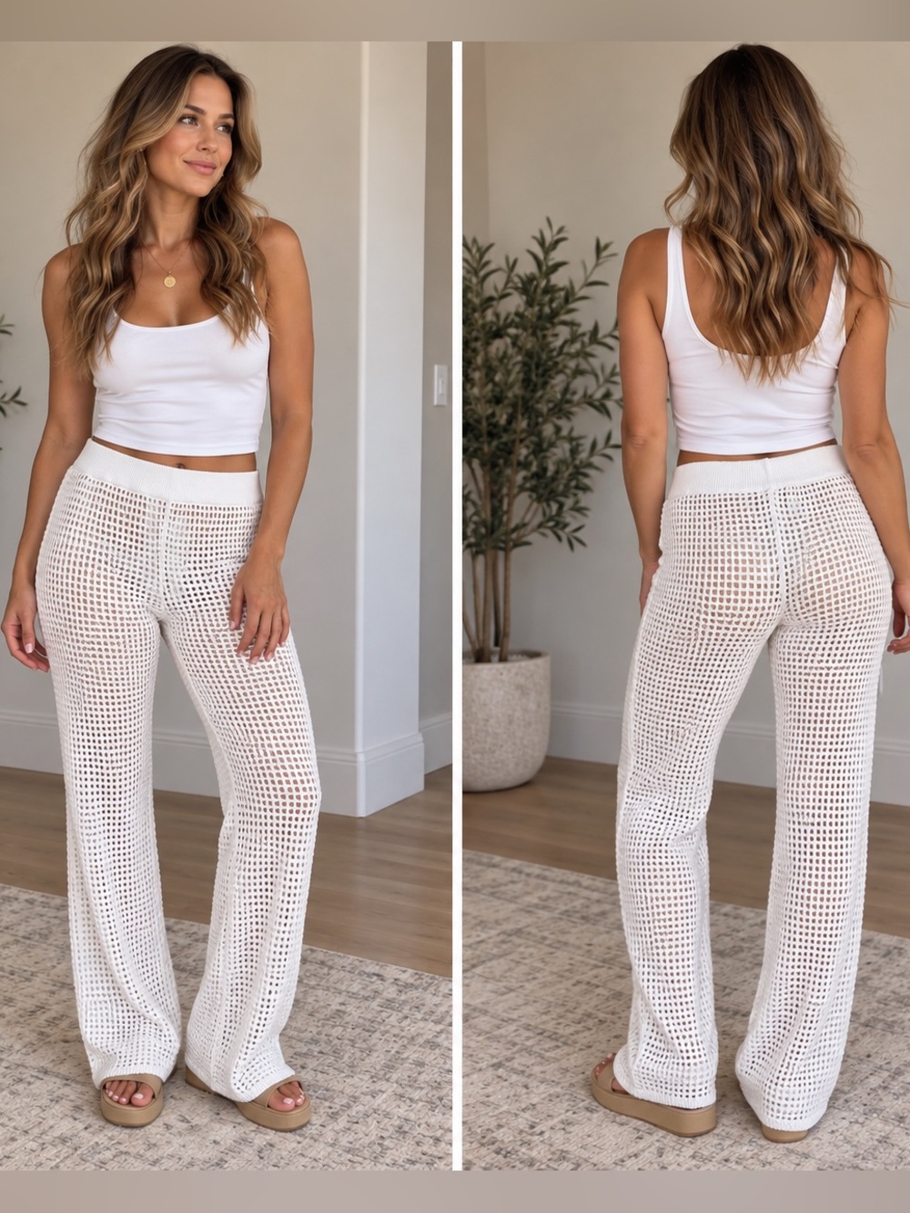 Abercrombie & Fitch Mid Rise Crochet-Style Coverup Pant White Medium